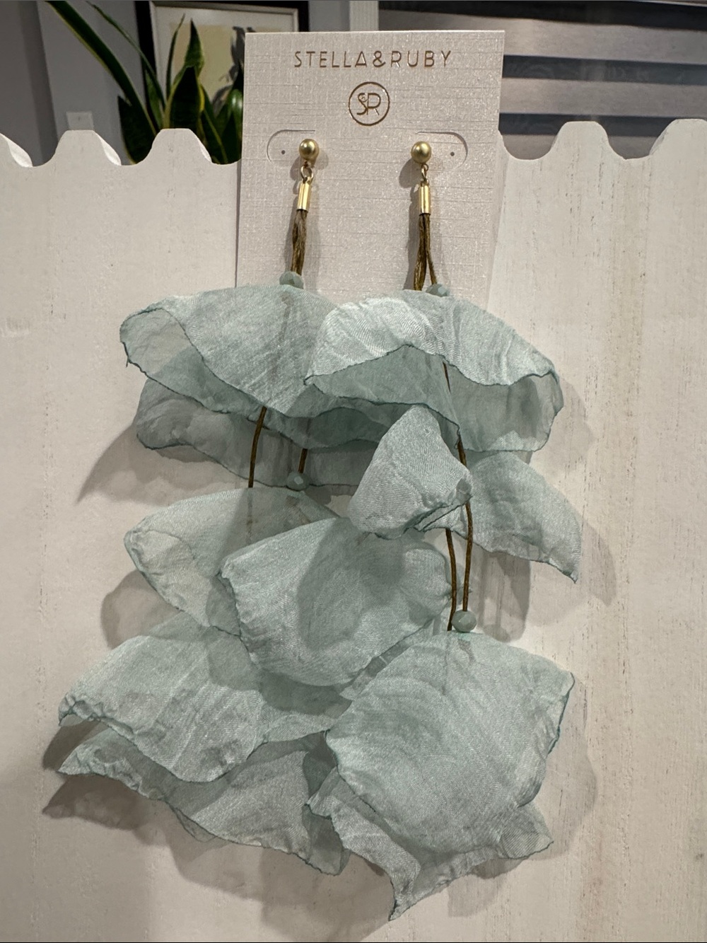 Stella & Ruby Mint Layered Fabric Petal Drop Earrings